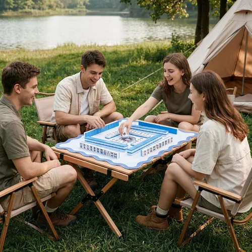 Vista 5 de Mini alfombrilla Mahjong de 22 pulgadas para viajes, tapete portátil Azul Puro