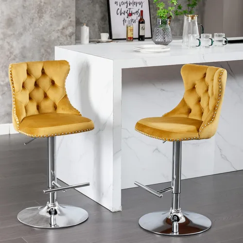 Vista 155 de Aoowow Juego de 2 taburetes de bar giratorios, taburetes de bar ajustables con respaldo de terciopelo copetudo, sillas de bar modernas tapizadas