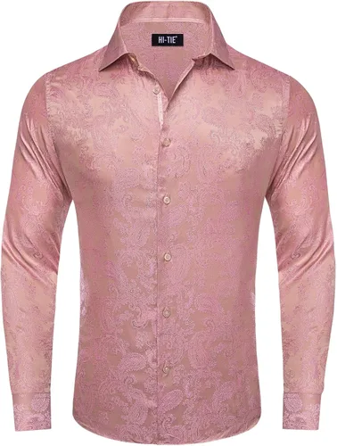 Vista 4 de Hi-Tie Camisa de manga larga jacquard con contraste interior sin arrugas para hombre