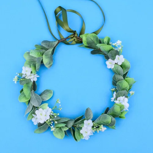 Vista 4 de Corona de flores suculentas, eucalipto, halo de boda, diadema floral, accesorio para fotos (B-blanco)
