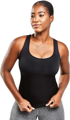 Vista 3 de Sweat Shaper Racer Tank: Camiseta de compresión con espalda cruzada para mujer, camiseta sin mangas adelgazante, camiseta de tirantes premium