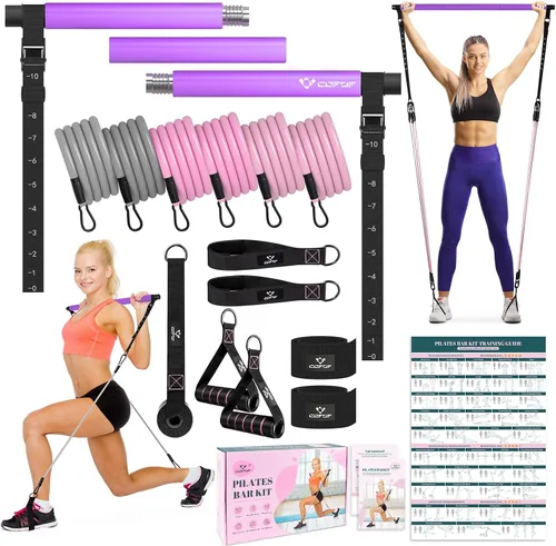 Vista 9 de Kit de barra de pilates con bandas de resistencia, barra multifuncional de yoga y pilates con hebilla de ajuste de metal resistente, kit de barra