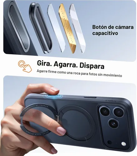 Vista 5 de TORRAS Funda con soporte magnético mejorado de 360 grados para iPhone 17 PRO con botón de control de cámara, compatible con MagSafe, protección