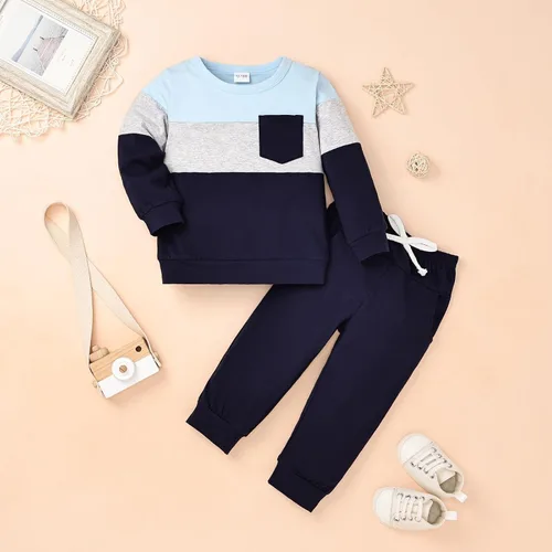 Vista 61 de Ropa de otoño e invierno para bebé, trajes de niño pequeño, sudadera de manga larga, sudadera de retazos y pantalones, 2 piezas, 12 meses a 5 años