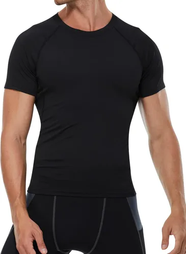 Vista 2 de Holure Camiseta de compresión y ajuste holgado para hombre, de manga corta, deportiva, de capa base, camisetas frescas y secas (paquete de 1 o 3)
