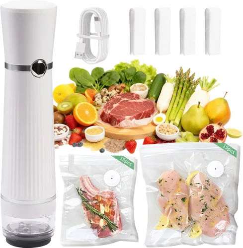 Vista 8 de Sellador al vacío de mano, desmontable y fácil de limpiar, incluye 5 bolsas reutilizables, ahorra alimentos portátil, extiende la frescura 10 veces