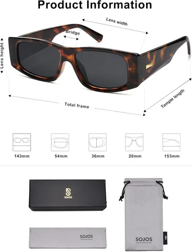 Vista 21 de SOJOS Gafas de sol polarizadas rectangulares Y2K de moda para mujeres y hombres, gafas de sol rave de diseñador de moda SJ2228