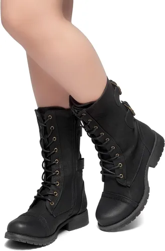 Vista 6 de Herstyle Florence2 Botas de combate militares con cordones a media pantorrilla para mujer