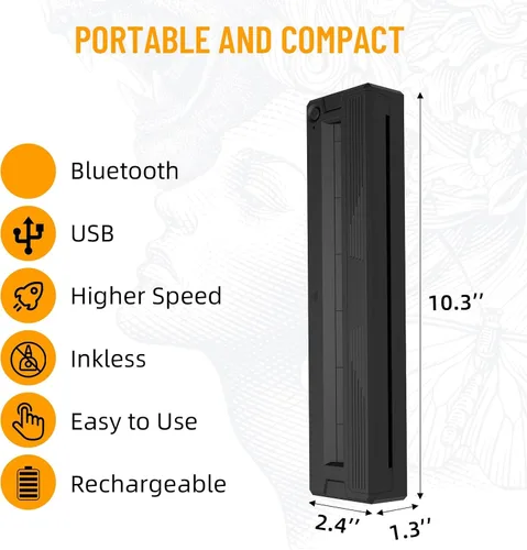 Vista 2 de Impresoras portátiles inalámbricas para viajes, mini impresora térmica Bluetooth sin tinta compatible con Android, iOS y laptop, compatible