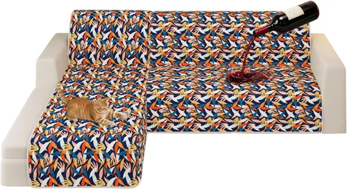 Vista 18 de ALIECOM Fundas para sofá modular, 100% impermeables, en forma de L, lavables, 2 piezas, fundas seccionales impresas con diván, protector de muebles