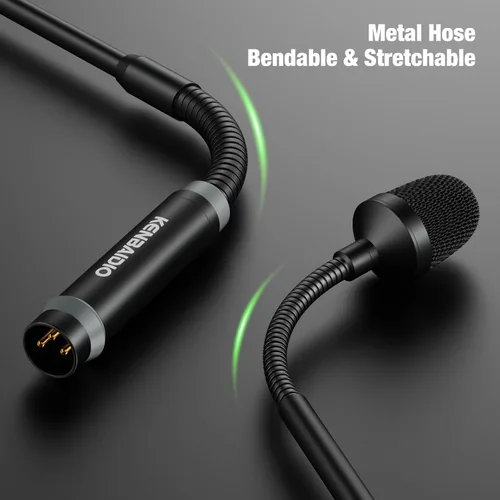 Vista 5 de Micrófono DJ de 17 pulgadas flexible de cuello de cisne, micrófono profesional XLR con cable dinámico Bob Barker para videoconferencia, podio