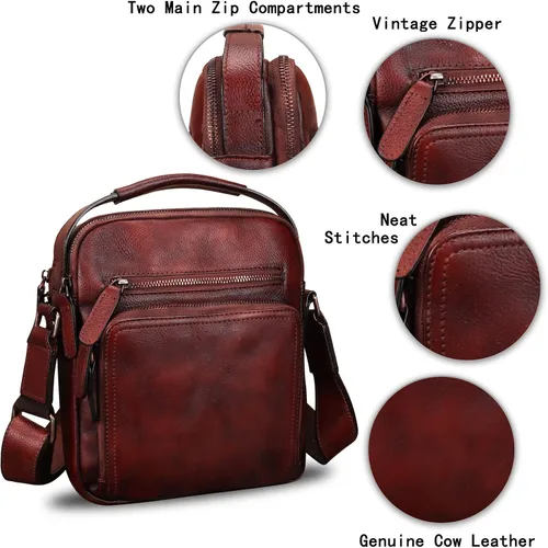 Vista 6 de Genuine Leather Messenger Bag for Men Small Purse Crossbody Shoulder Bags Satchel for Work Business