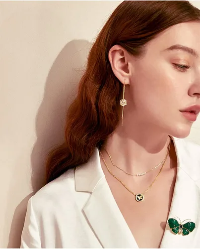 Vista 6 de Aretes colgantes de oro de 14 quilates para mujer, con borlas, de cadena larga, para dama de honor