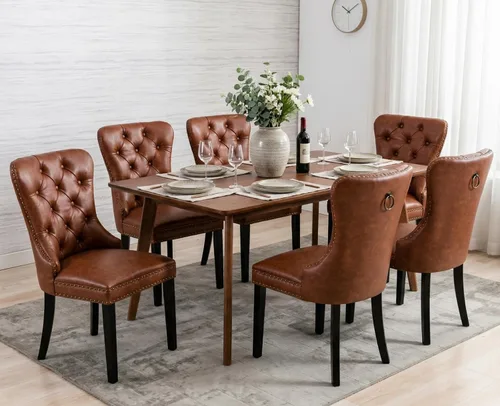 Vista 8 de Shunzhi Juego de 2 sillas de comedor de piel sintética, sillas de comedor Beige