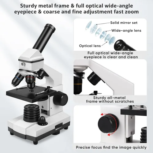 Vista 3 de Microscopio para adultos profesionales: microscopio compuesto para niños de 8 a 12 años, kit de microscopio para niños de 100X-2000X