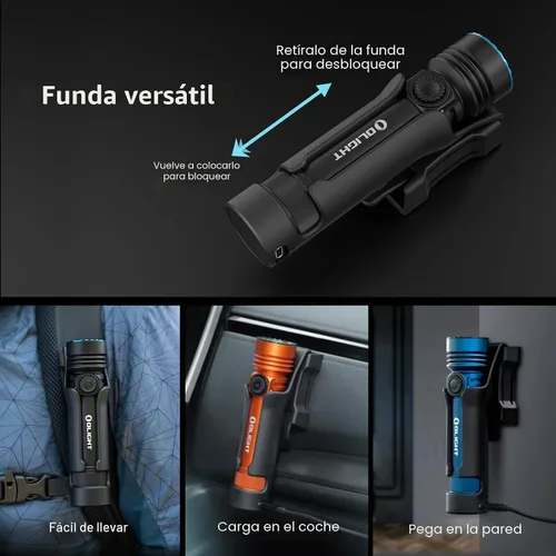 Vista 6 de OLIGHT Seeker 4 Pro - Linternas recargables de 4600 lúmenes, luz brillante de alta potencia con funda USB C, impermeable IPX8 para emergencias, Azul
