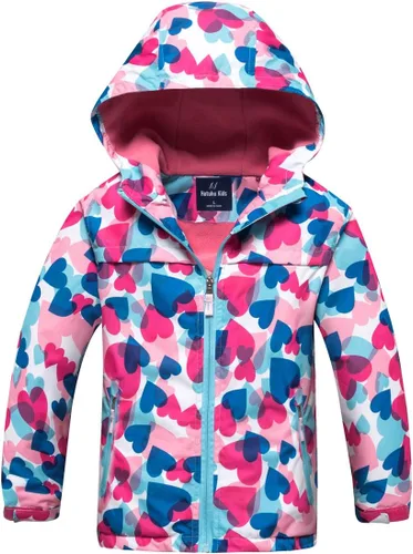 Vista 12 de M2C - Chaqueta ligera impermeable para exteriores con capucha para niñas, forro polar con estampado floral Perla de guepardo