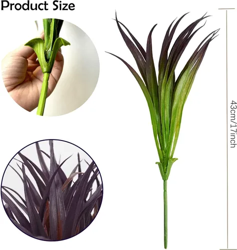 Vista 7 de 8 piezas de plantas falsas para exteriores, resistentes a los rayos UV, plantas de césped alto artificiales, flores tropicales, arbustos, decoración
