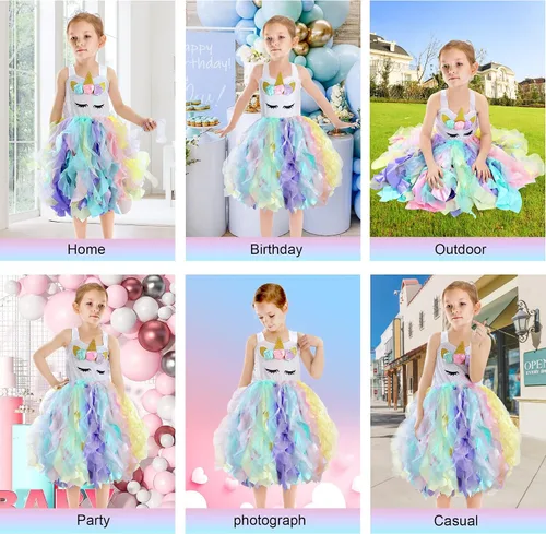 Vista 7 de netbros 3-8Y Unicorn Dresses for Little Girls Rainbow Unicorn Costume for Halloween Birthday Party