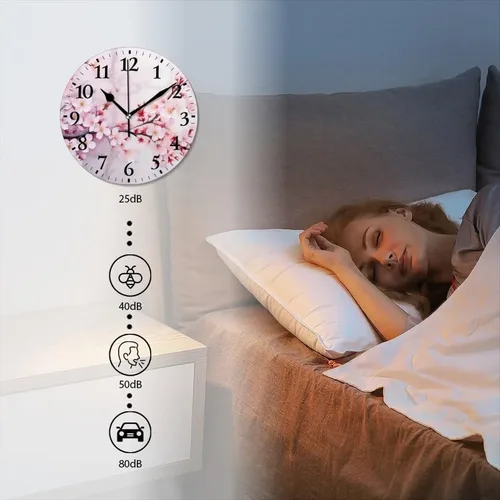 Vista 3 de Relojes de pared de cuarzo, silenciosos, funcionan con pilas, modernos relojes de pared decorativos para el hogar, dormitorio, flores de cerezo