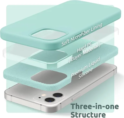 Vista 4 de SURPHY Diseñada para iPhone 12 y iPhone 12 Pro de 6.1 pulgadas, funda gruesa de silicona líquida (con forro de microfibra) para iPhone 12 y 12 Pro