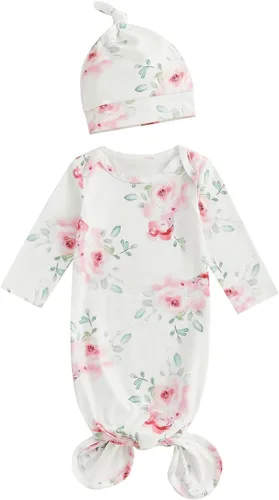 Vista 22 de Camisones florales para bebés recién nacidas niñas con diadema, ropa de dormir, mamelucos, sacos de dormir, conjuntos Navidad y carta