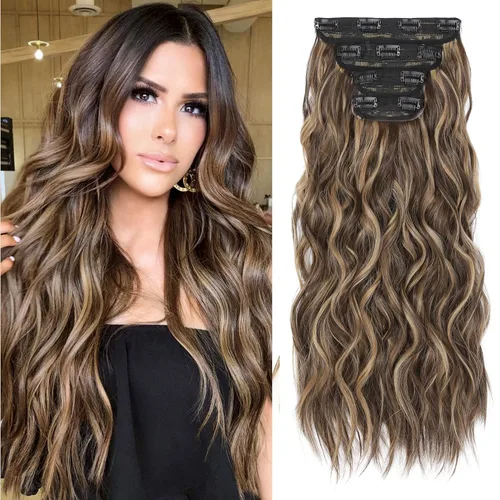 Vista 12 de REECHO Extensiones de cabello, 4 piezas, extensiones de cabello con clip HE001, extensiones de cabello sintéticas naturales y suaves para mujer