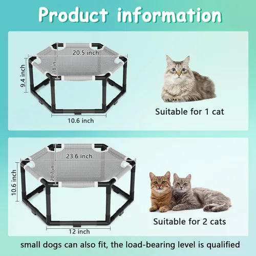 Vista 3 de Tresbro Cama hamaca elevada para gatos, cama hexagonal elevada para uso en interiores y exteriores con tela transpirable y bloque antideslizante