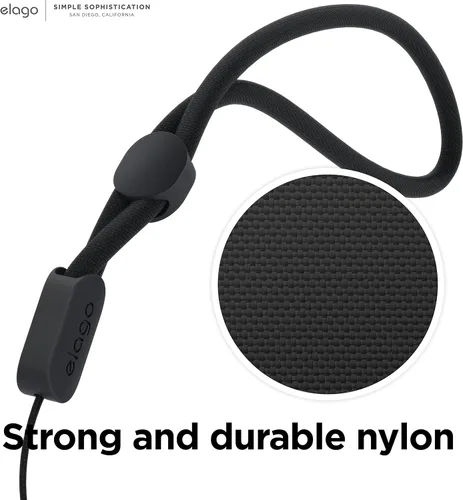 Vista 6 de elago Cordón para AirPods Pro 2 Correa de muñeca de nailon, anti caída, seguridad adicional, botón ajustable, ampliamente aplicable (negro)