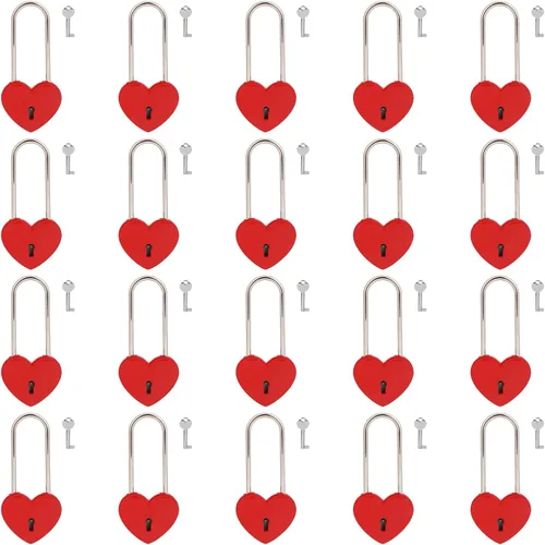 Vista 22 de 2 candados de corazón con candado de amor, corazón azul con llave para los amantes de la boda, día de San Valentín, aniversario, viajes (con llave)