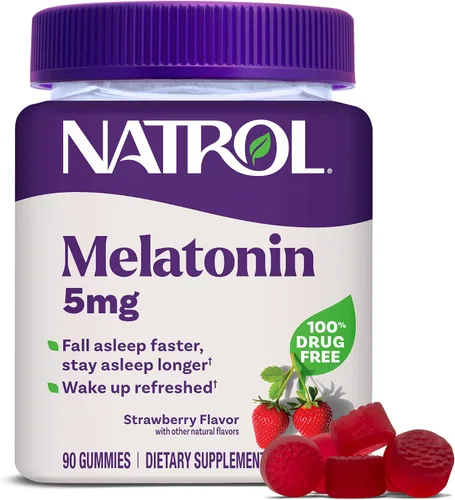 Vista 9 de Natrol Melatonina 5 mg, suplemento dietético para un sueño reparador, 60 gomitas con sabor a fresa, suministro para 60 días