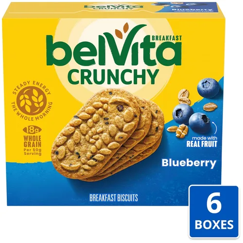Vista 4 de belVita Barras de desayuno galletas, arándanos, 30 paquetes en total, 6 cajas (4 galletas por paquete)