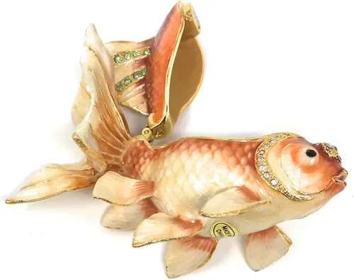 Vista 7 de Caja de baratijas esmaltada Fantail Koi Goldfish acentuada con cristales austriacos, 3.5 pulgadas de largo