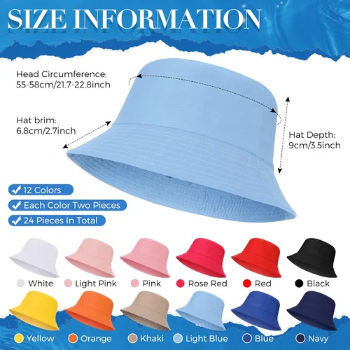 Vista 2 de Zhanmai Paquete de 24 sombreros de pescador para mujer, sombreros de verano para viajes a la playa, sombreros de pesca al aire libre, unisex, gorro