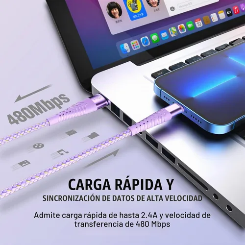 Vista 4 de Cargador de iPhone Cable Lightning de Carga Rápida 6 Pies Paquete de 3 [Certificado Apple MFi] Cable Cargador de iPhone Largo Cordón Trenzado