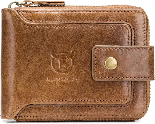 Vista 22 de LUKZIJAES Billetera de cuero genuino para hombre, con bloqueo RFID, delgada, plegable, bolsillo frontal, #3-Café, Vintage