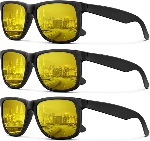Vista 44 de KALIYADI Sunglasses Men Polarized Sun glasses for Mens Womens Classic Matte Black Frame UV Protection 3pack negro + negro + amarillo + amarillo