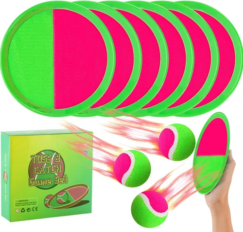 Vista 7 de Juguetes exteriores para niños de 4 a 8 años – Juego de pelotas para lanzar y atrapar, juegos al aire libre para niños y adultos con 6 paletas y 3