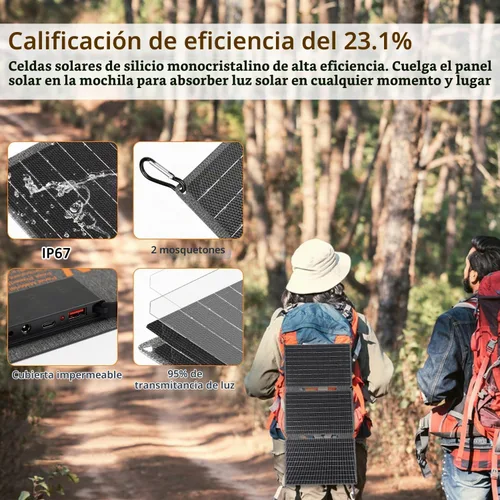 Vista 5 de Panel solar plegable de 30 W con USB 3.0 tipo C y salidas de CC 23.1% de alta eficiencia ETFE cargador solar portátil monocristalino