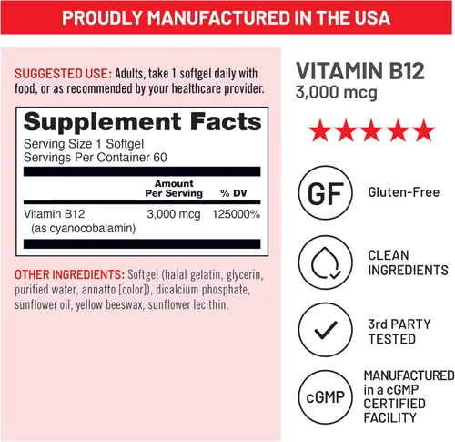 Vista 4 de NatureWise Vitamina B12 3000 mcg - Fuerza Extra - Suplemento para Apoyar los Niveles de Energía, Claridad Mental, Salud del Sistema Nervioso - Fácil