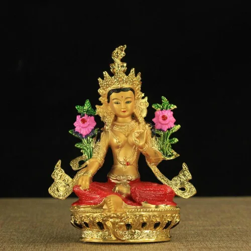 Vista 6 de Estatua de Bodhisattva Ocho Mascota Budista Proveedores Cobre Dorado Color Verde Tara Buddha Estatua