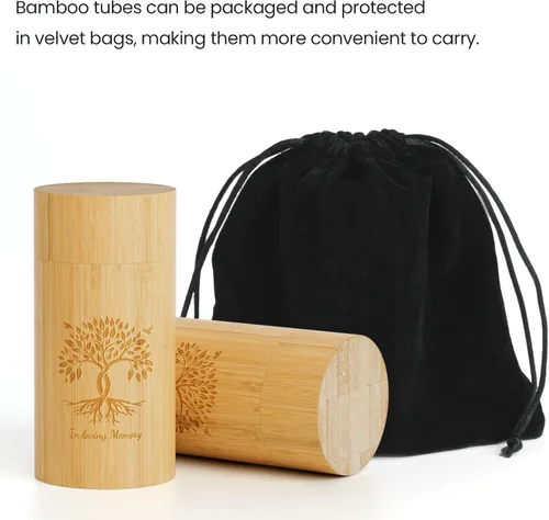 Vista 7 de Paquete de 2 urnas pequeñas para recuerdo de cenizas humanas, mini urnas de bambú con patrón de árbol de la vida, mini urna de cremación