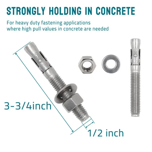 Vista 2 de Anclaje de cuña de 1/2" x 3-3/4 pulgadas, anclajes de hormigón de acero inoxidable, sujetadores de pernos de expansión de trabajo pesado