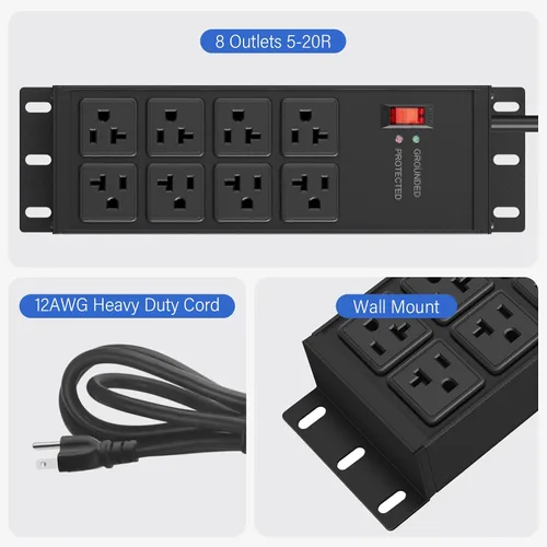 Vista 3 de CCCEI Tira de alimentación magnética resistente con protector de sobretensiones 20Amp, tomas de extensión de alta amplitud de 12 calibre, tira