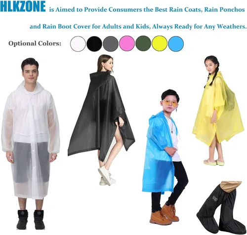 Vista 6 de HLKZONE Impermeable Paquete de 2 abrigos de lluvia portátiles de EVA reutilizables con capucha y mangas elásticas color blanco XL