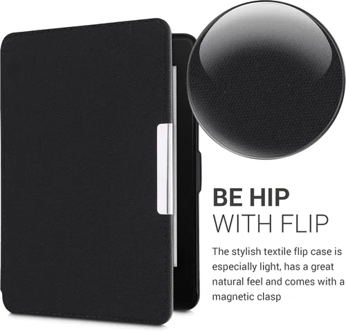 Vista 3 de kwmobile Funda compatible con Amazon Kindle Paperwhite - Funda protectora de nailon para lector electrónico - Negro