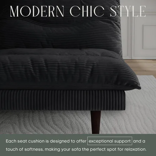 Vista 7 de DreamDashio Sofá cama futón, sofá futón de 69 pulgadas con respaldo ajustable, sofá cama convertible de pana, reclinable plegable para apartamento