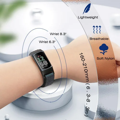 Vista 4 de Correas de nailon para reloj deportivo compatibles con Fitbit Charge 6/5, correa de muñeca ajustable, transpirable, de repuesto, suave, de bucle