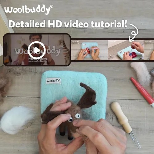 Vista 4 de Kit de fieltro de aguja Woolbuddy para principiantes y adultos – Kit de iniciación de animales de fieltro DIY con lana natural, agujas para fieltro