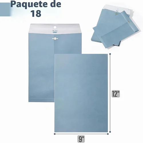 Vista 2 de Mr. Pen - Sobres con cierre de papel kraft, paquete de 18, 9" x 12", azul, tamaño para documentos, con cierre y sello engomado